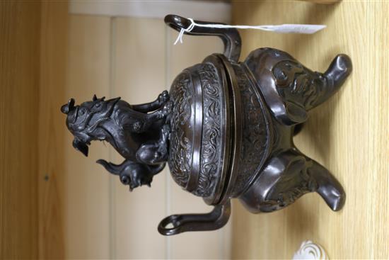 A Japanese bronze signed lidded censer height 26cm